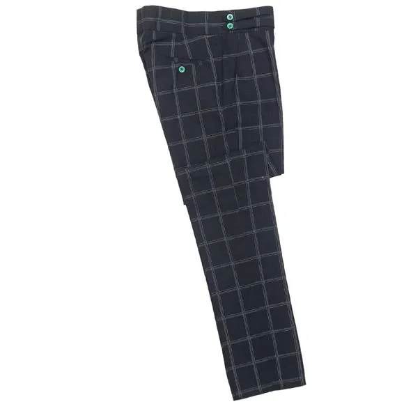 Mens Gurkha Pants Black White Red Plaid Check Straight High Waist Flat Front 32